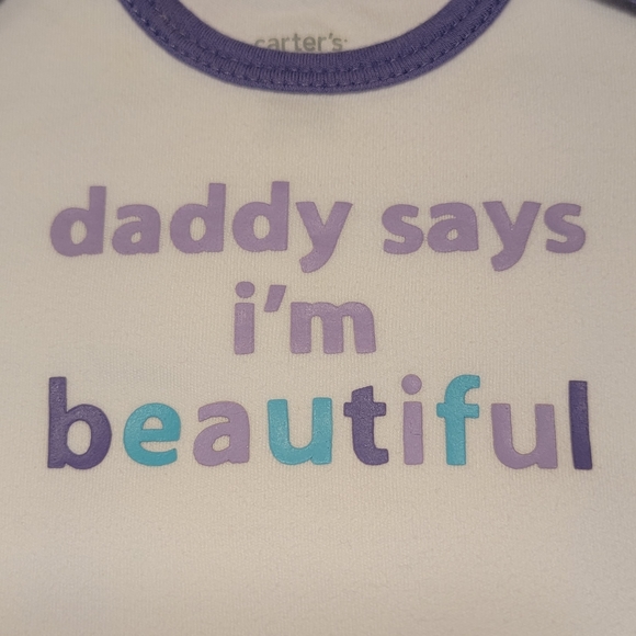 CARTER'S ♡ Adorable Purple Trim "DADDY SAYS I'M BEAUTIFUL" Bodysuit Onesie NB - Picture 6 of 12
